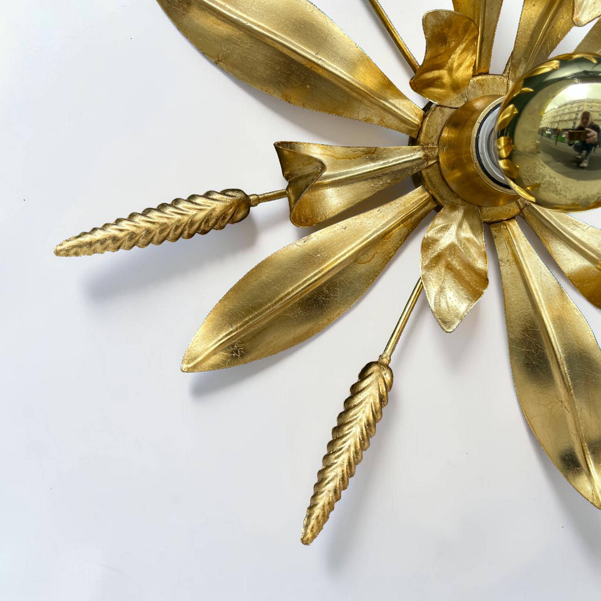 Gold leaf metal flower wall light Florentine wall light wheat ears