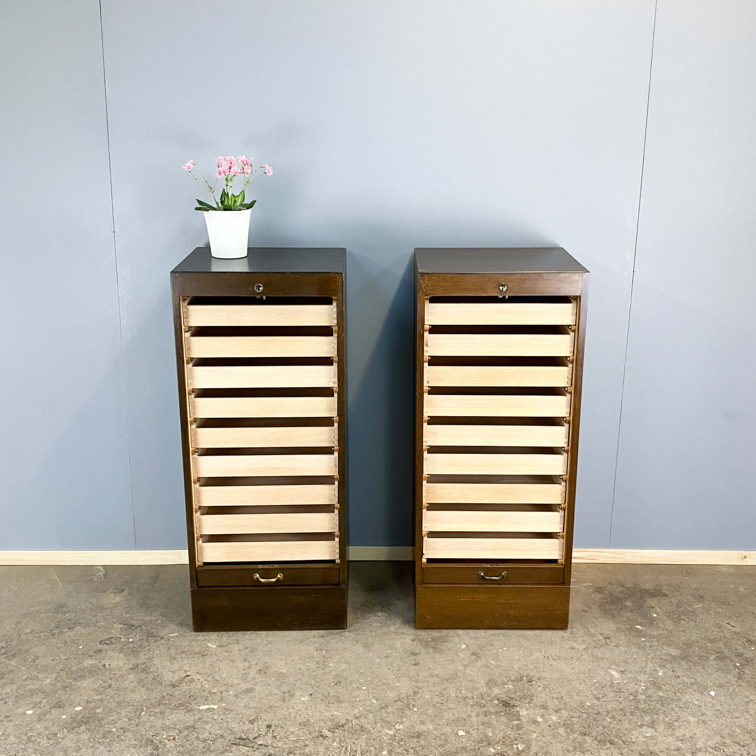 Roller shutter cabinet, dark oak, 1950s