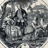 6 black dessert plates Old and Johnston Bordeaux 19th century astrology