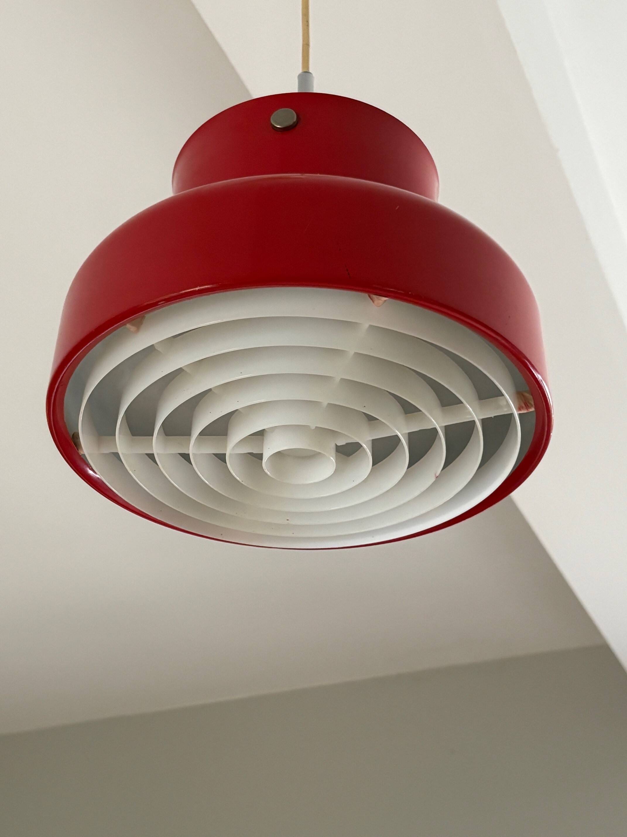 Red bumling pendant light - 70s suede