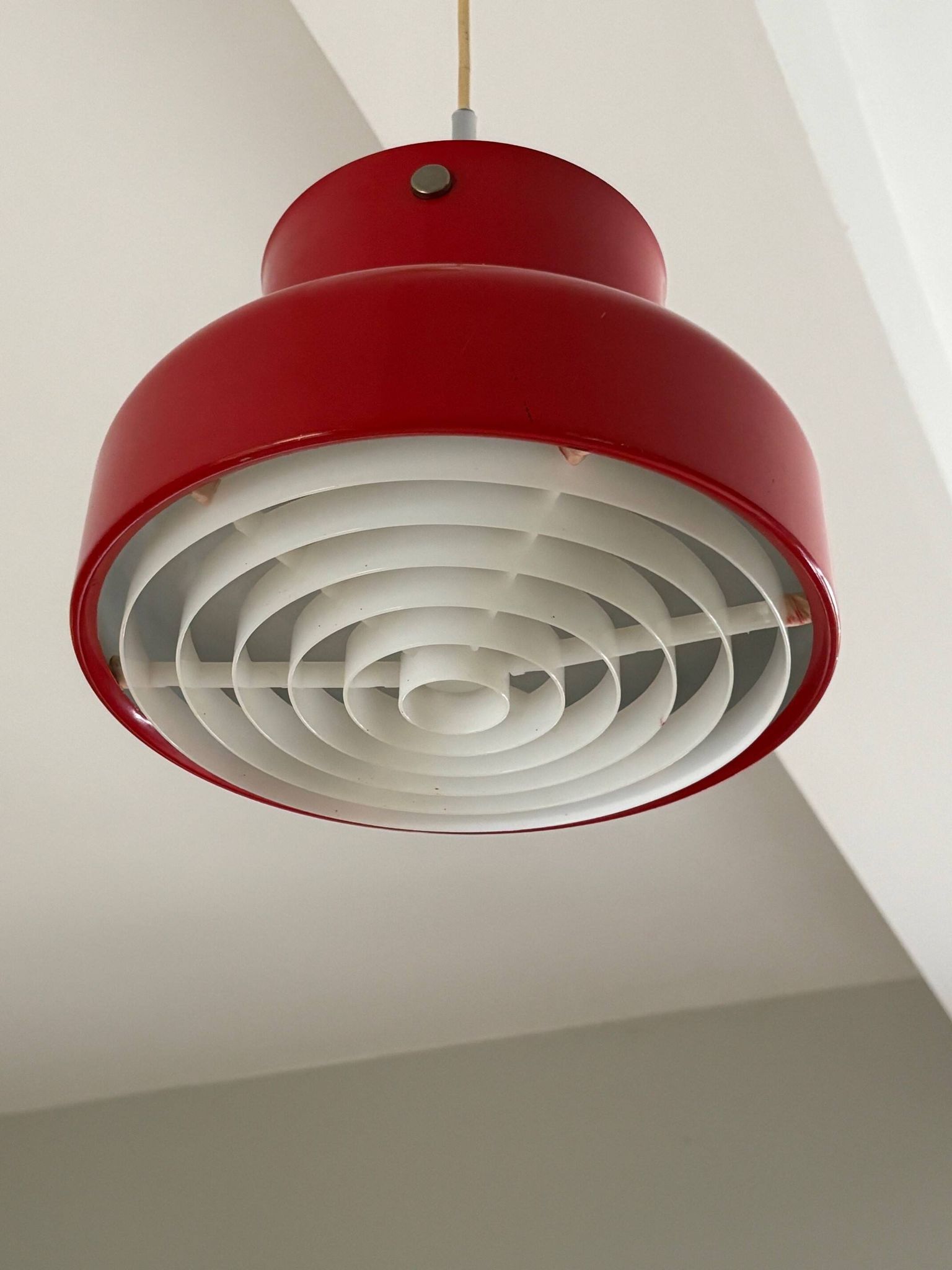 Red bumling pendant light - 70s suede