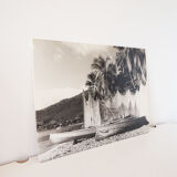 Old photograph on wood panel