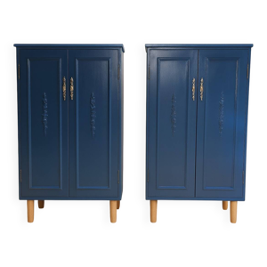 2 buffets peints en bleu - pieds