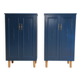 2 blue-painted buffets on legs