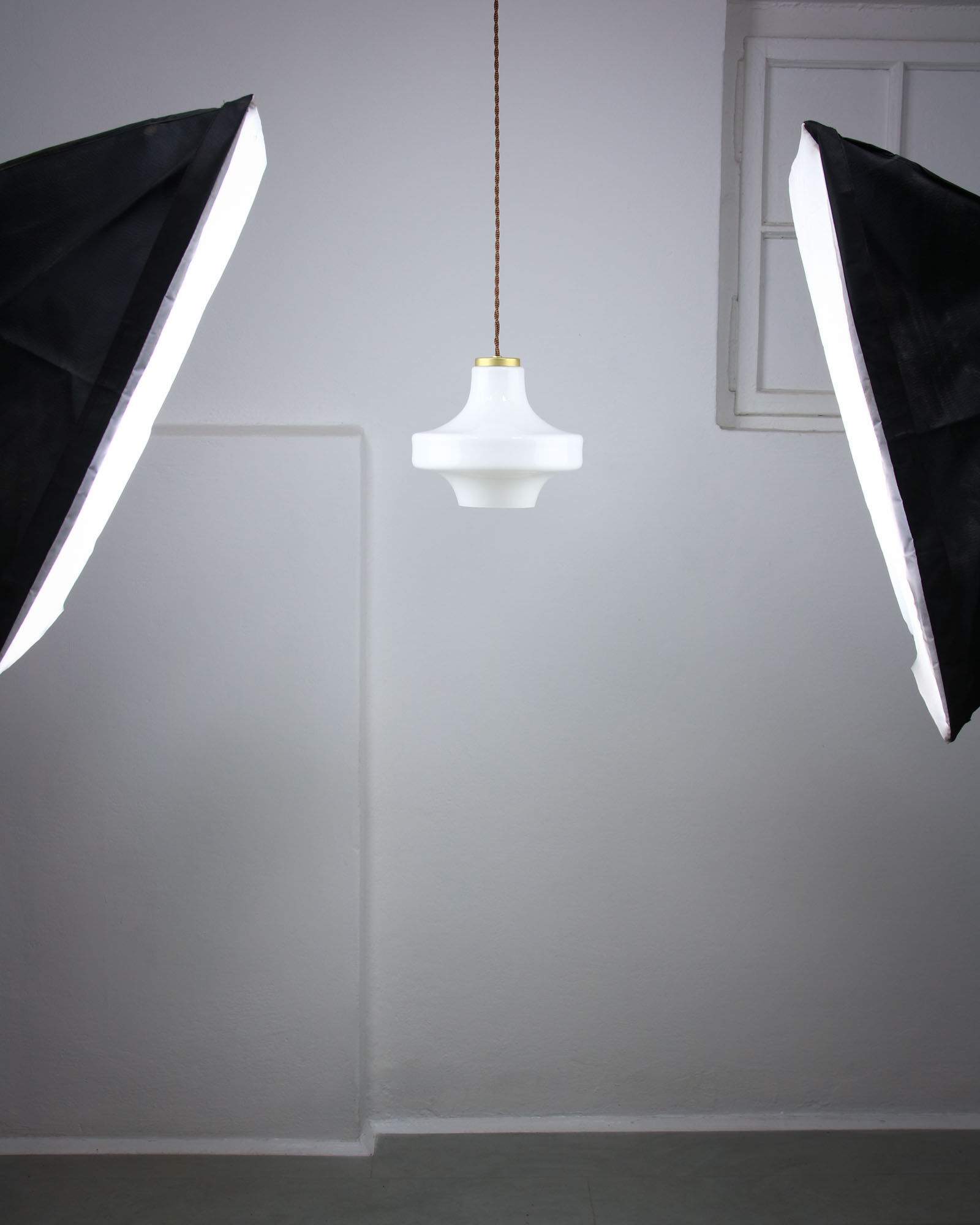 Mid-century white & brass pendant lamp