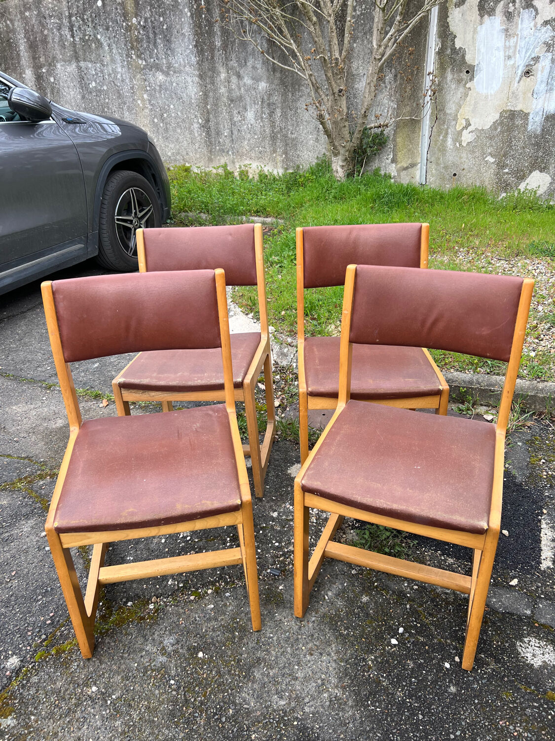 Lot de 4 chaises bois et cuir