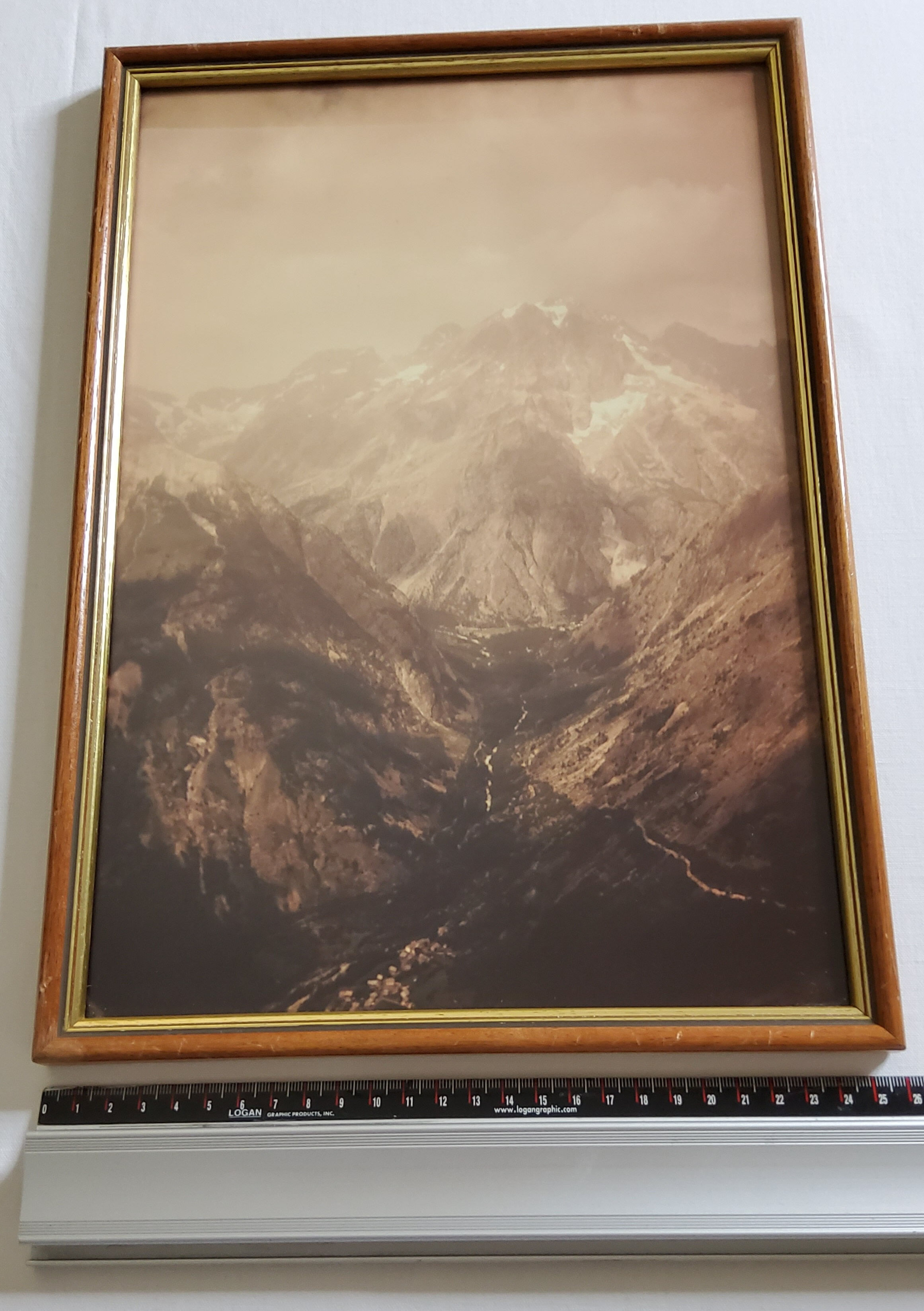 Old silver photo, massif des Ecrins, sepia tones, framed 36 x 25 cm