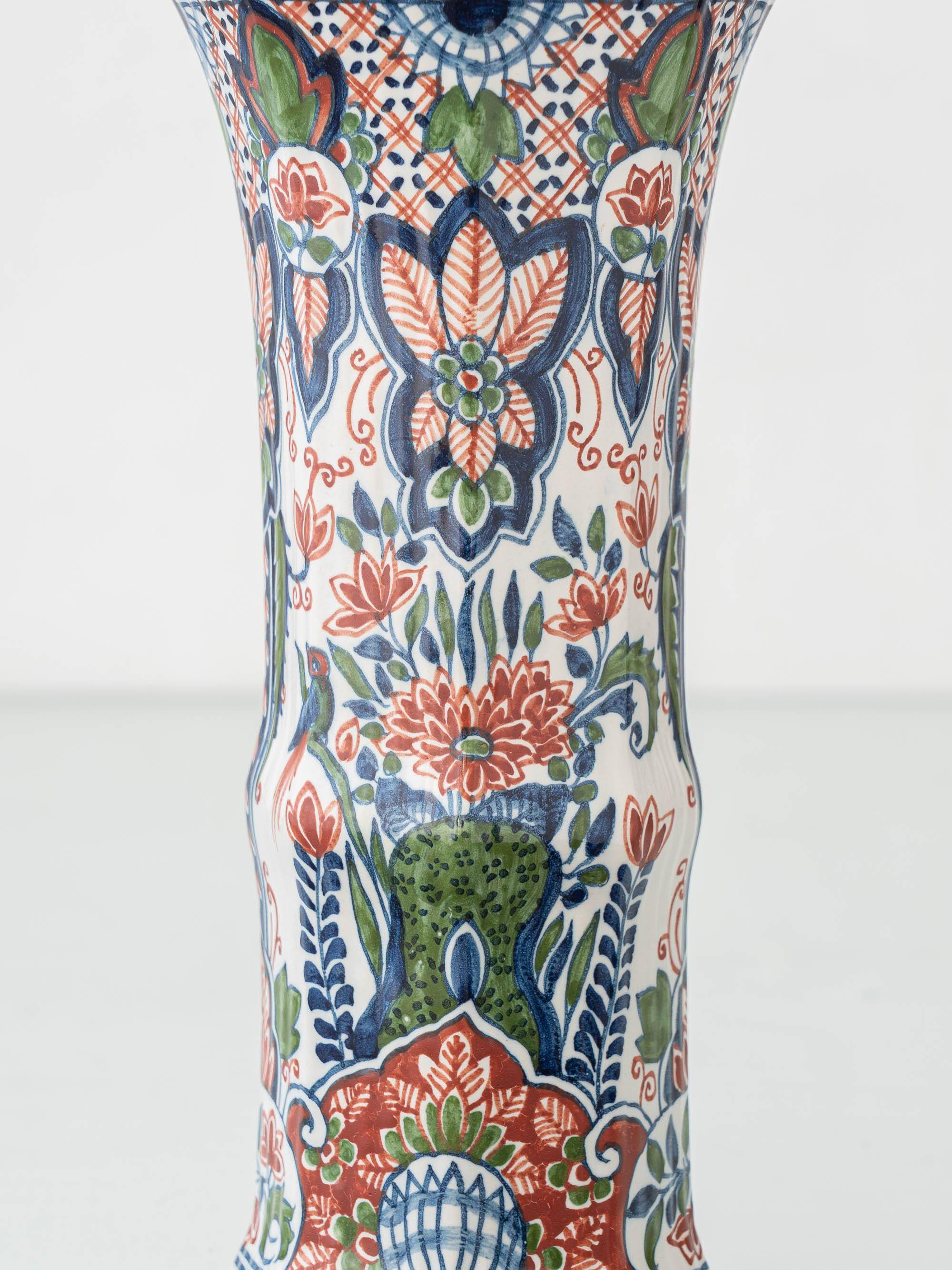 Pair of Dutch Delft Makkum ceramic table lamps with new olive green velvet shades.