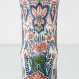 Pair of Dutch Delft Makkum ceramic table lamps with new olive green velvet shades.