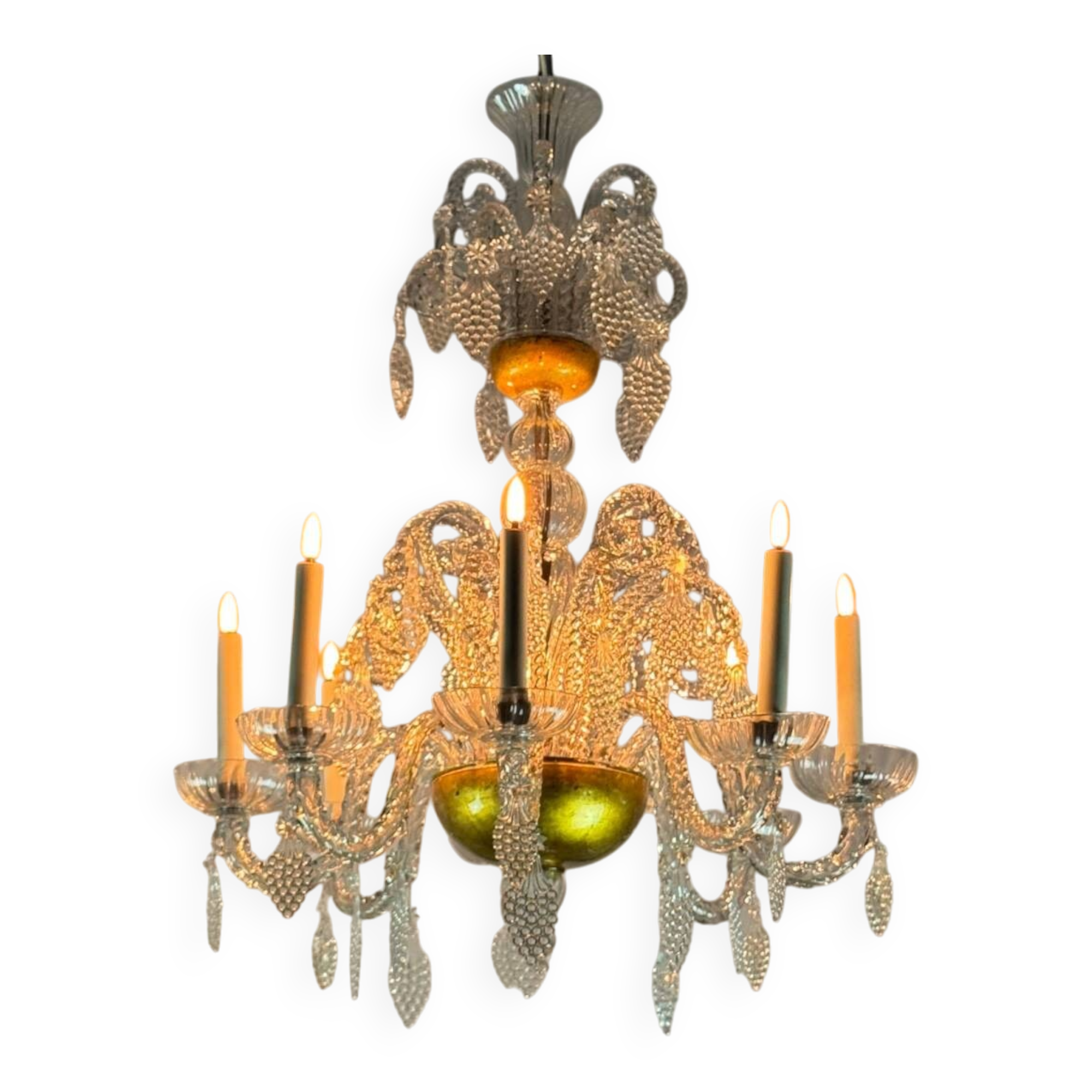Liège chandelier in blown, molded and pinched glass, circa 1900