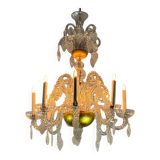 Liège chandelier in blown, molded and pinched glass, circa 1900