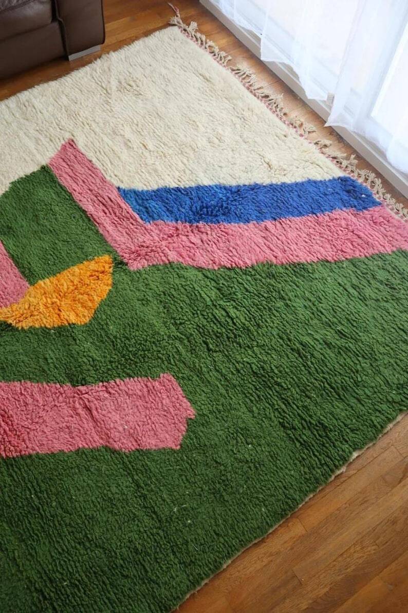 Tapis en laine pure tissé main a motifs colorés traditionnelle taille 2/3m