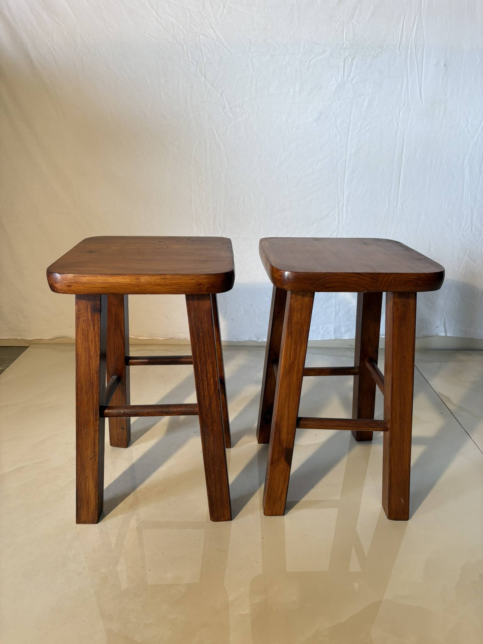 Pair of solid wood stools – vintage rustic style