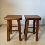 Pair of solid wood stools – vintage rustic style
