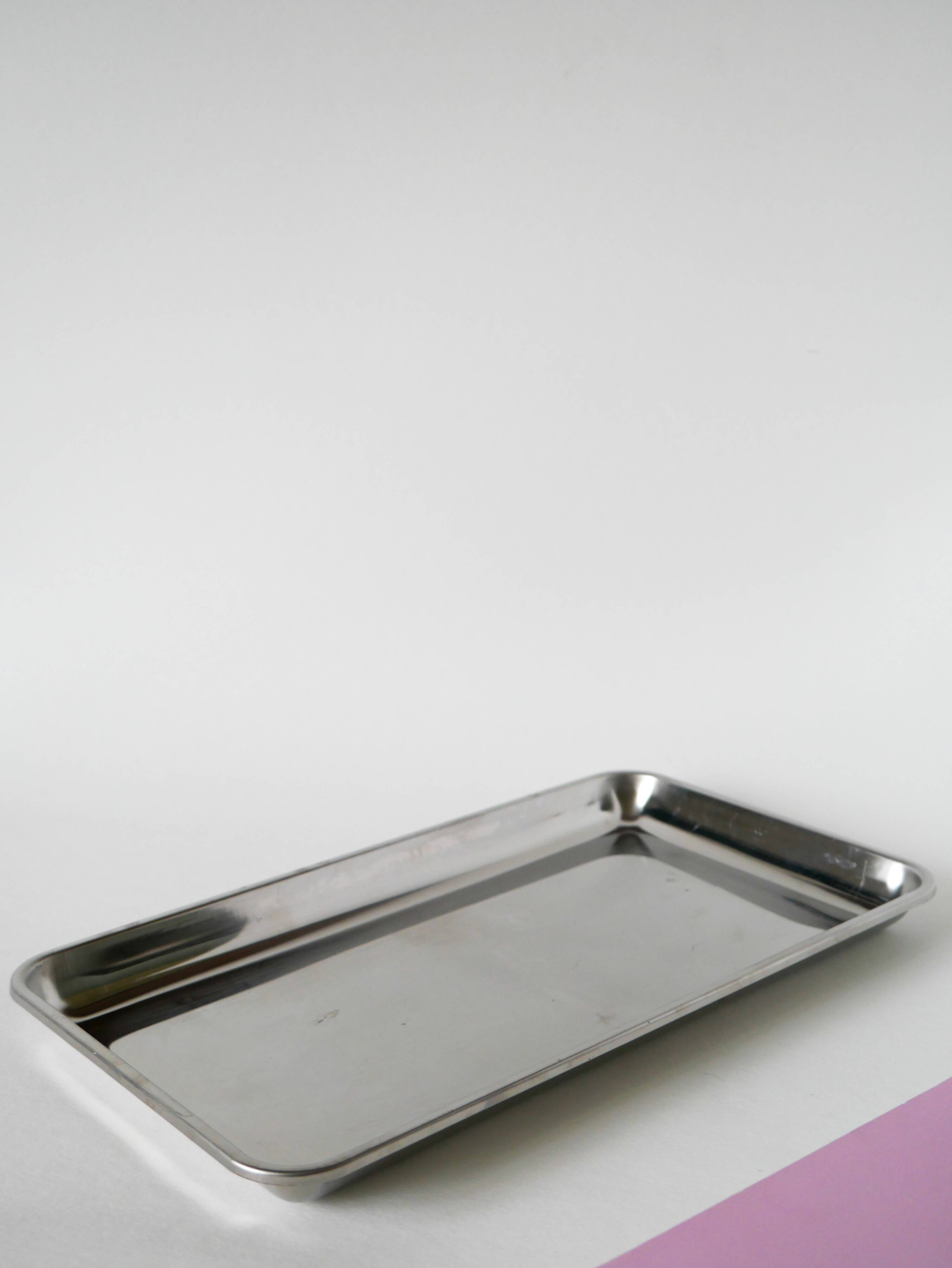 Vintage rectangular stainless steel tray, 1970, 31 x 17.5 cm