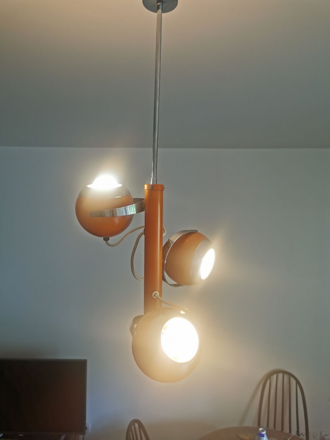 Vintage Space Age 70s Pendant Light – 3 Adjustable Spotlights – Orange