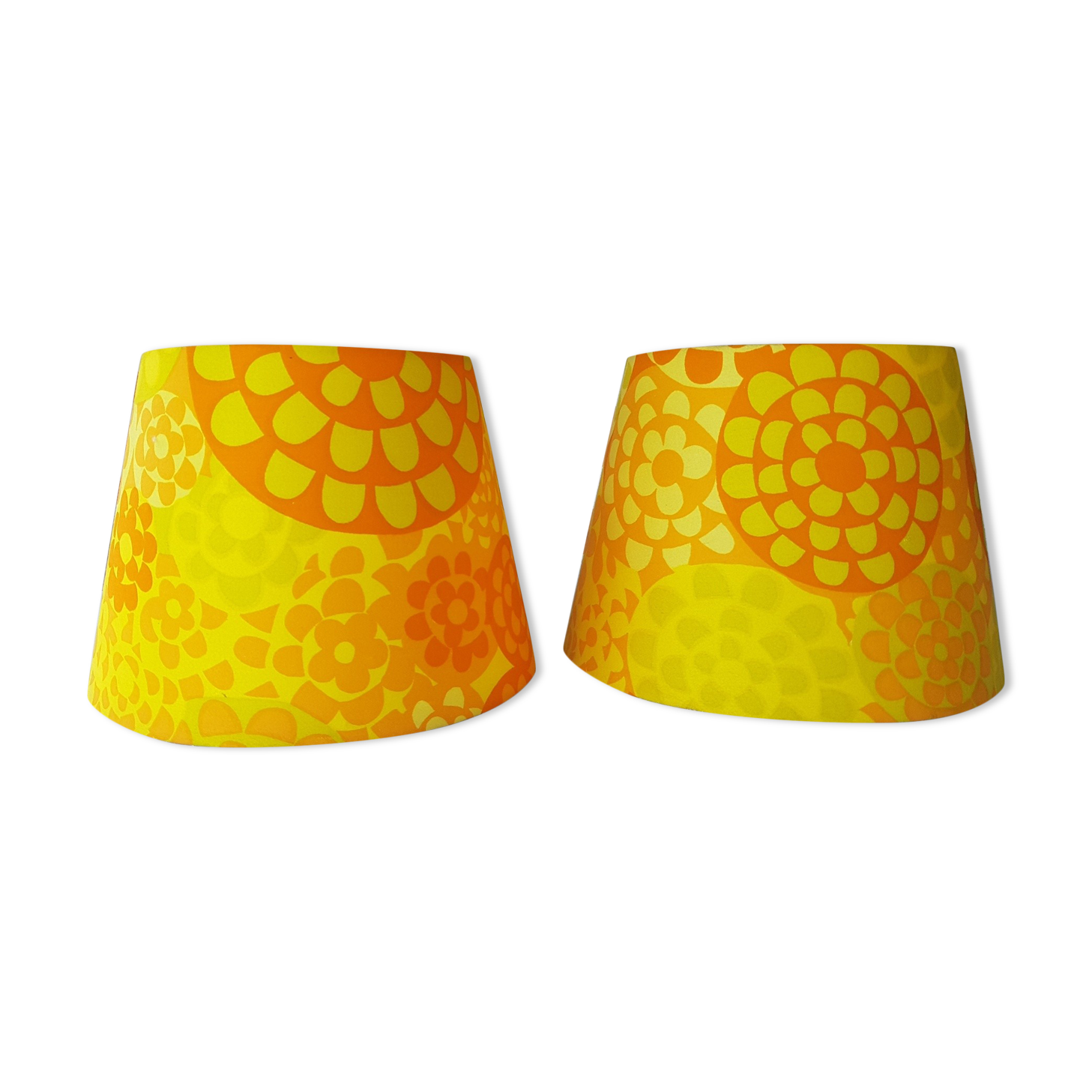 Pair of vintage yellow orange lampshade for suspension 1970