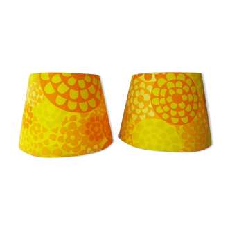 Paire d'abats jour vintage jaune orange pour suspension 1970