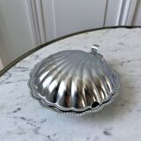 Empty butter tray pocket shell metal and blue glass 60s-70s