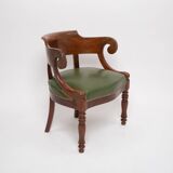 Louis Philippe gondola office chair green leather and wood