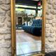 Antique mirror, 238.5/51cm, between two panes, with gilded pediments and gold leaf