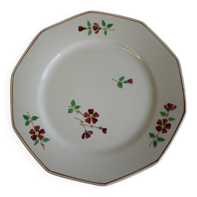 Assiette plate beige motifs fleurs Janine Hammage