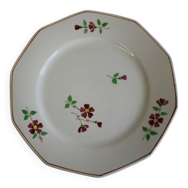 Assiette plate beige motifs fleurs Janine Hammage