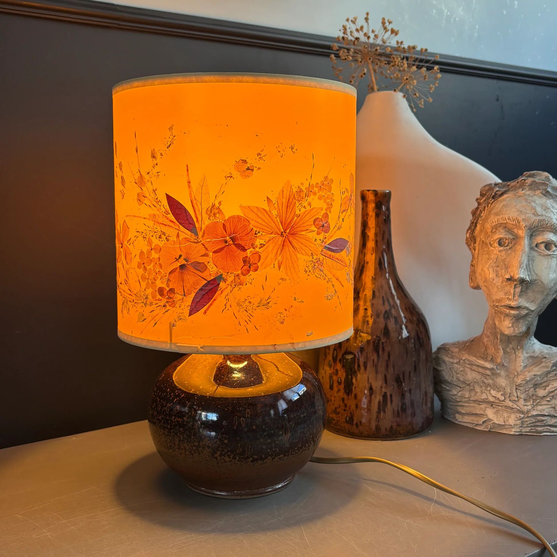 Vintage lampshade with dried flowers