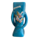 Sculptural vase in azure blue ceramic, hand-painted floral decoration –