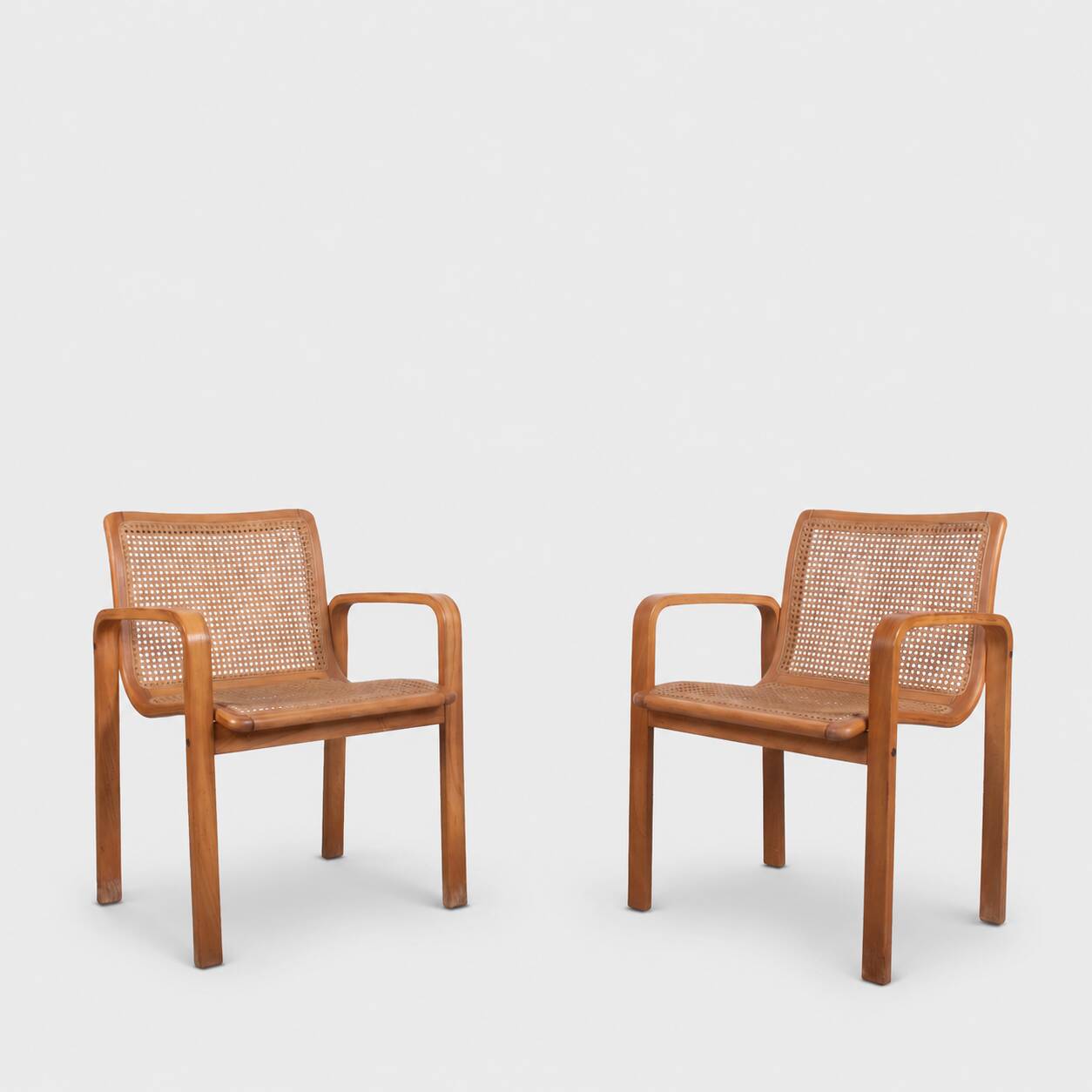 Pair of beech and cane armchairs - Olivo Pietro, Italy - 1990