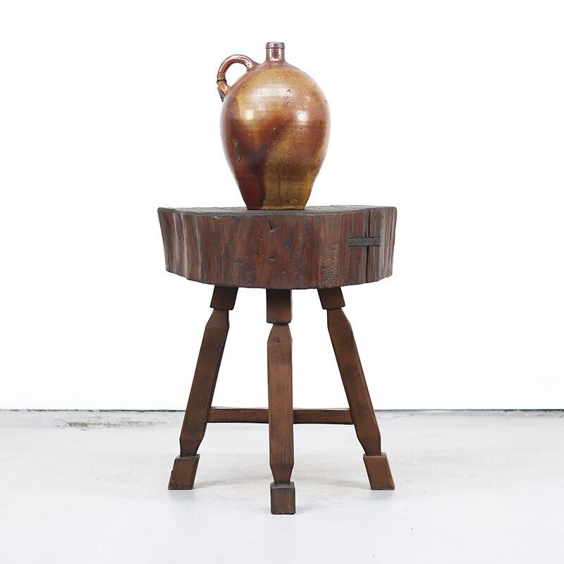 Antique Rustic Farmhouse Wabi Sabi Oak Butcher Block or Side Table