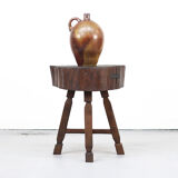 Antique Rustic Farmhouse Wabi Sabi Oak Butcher Block or Side Table