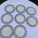 8 petites assiettes en faience terre de fer creil et montereau modele moscou, decor bleu anciennes