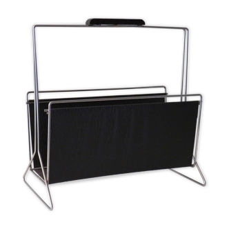 Vintage steel and artificial leather magazine holders from the 1970s