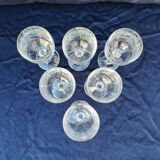 Six vintage wine glasses, cut crystal, gold rim