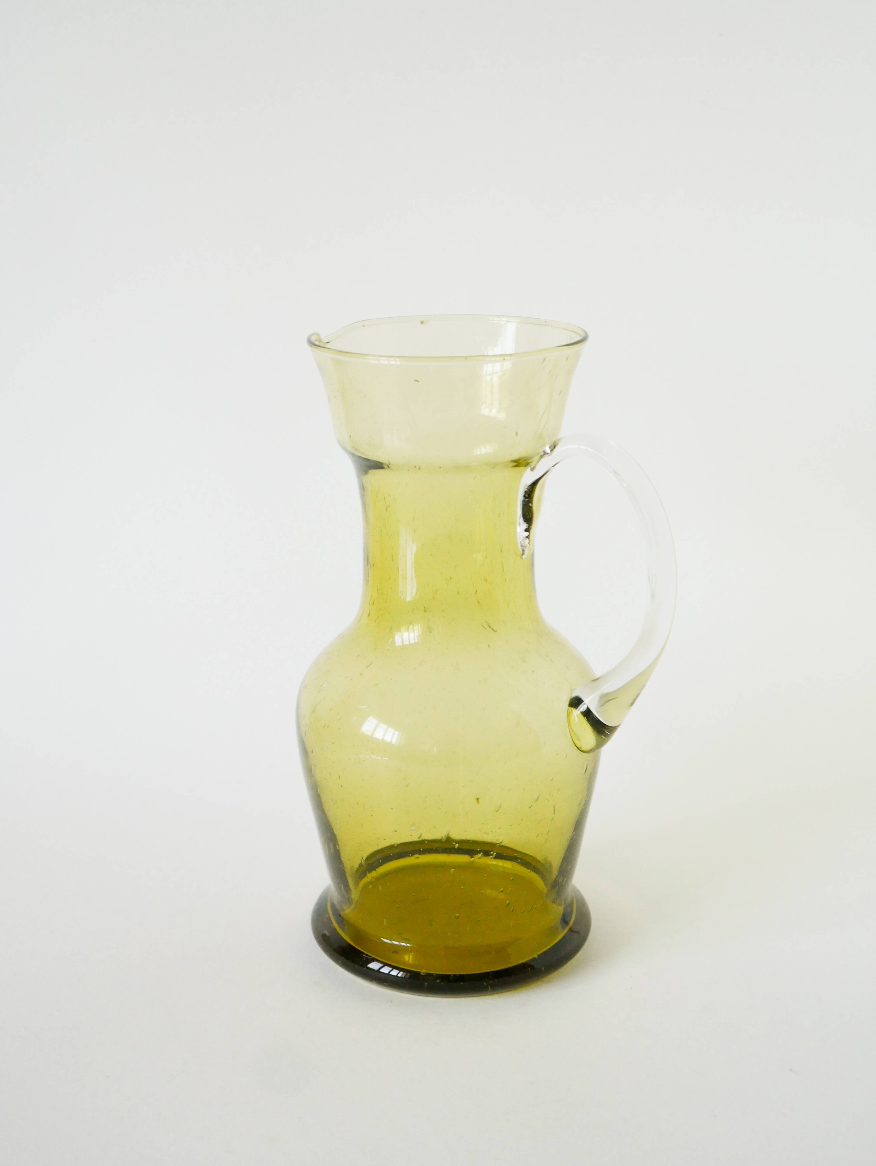 Service à orangeade en verre bullé de Biot, Long Drink, vert, 1960