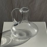 Vintage glass carafe with flattened flared belly handle H18