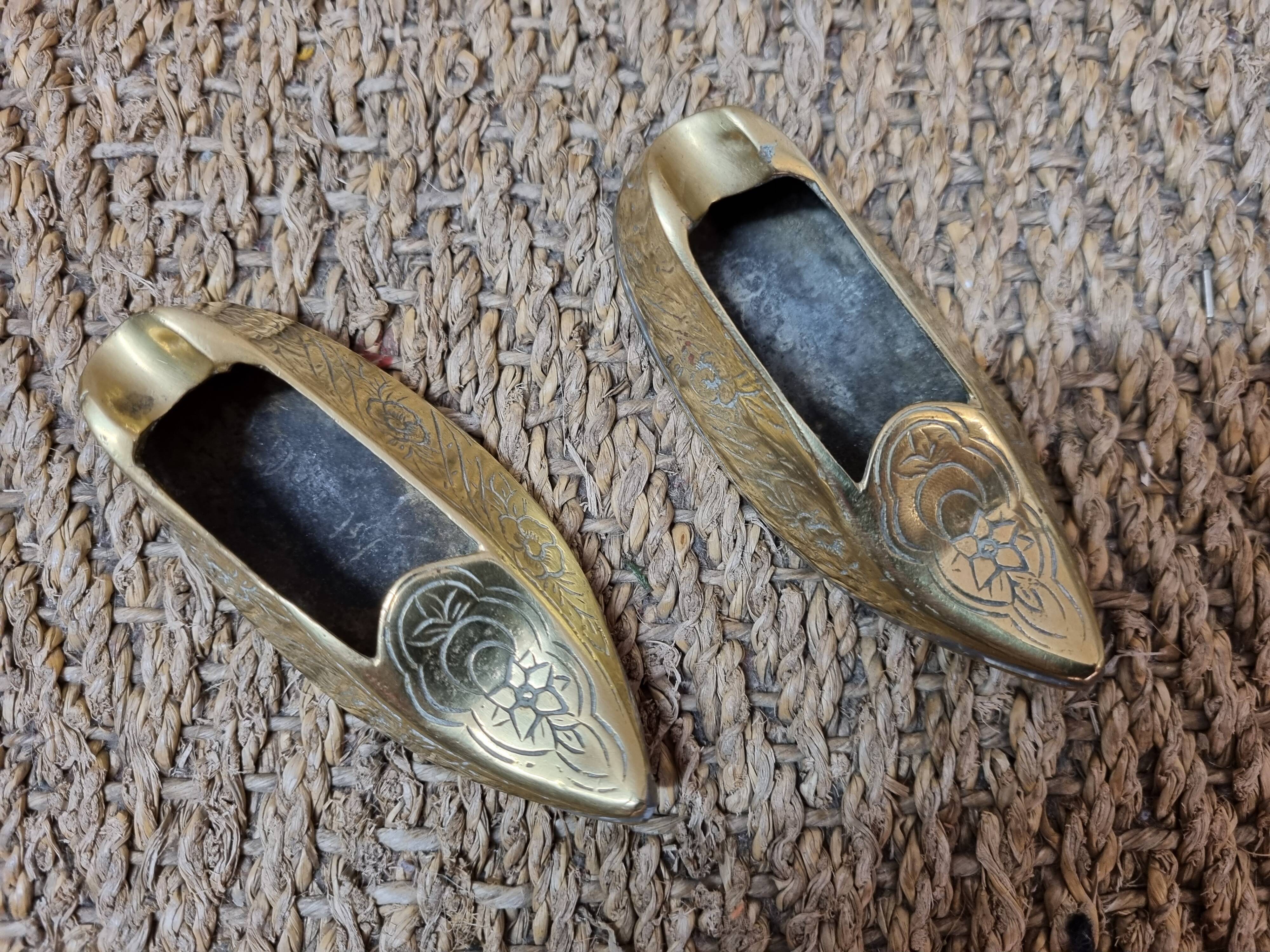 Brass slipper ashtrays, 1970