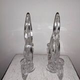 Pair of glass candle holders signed Vannes France