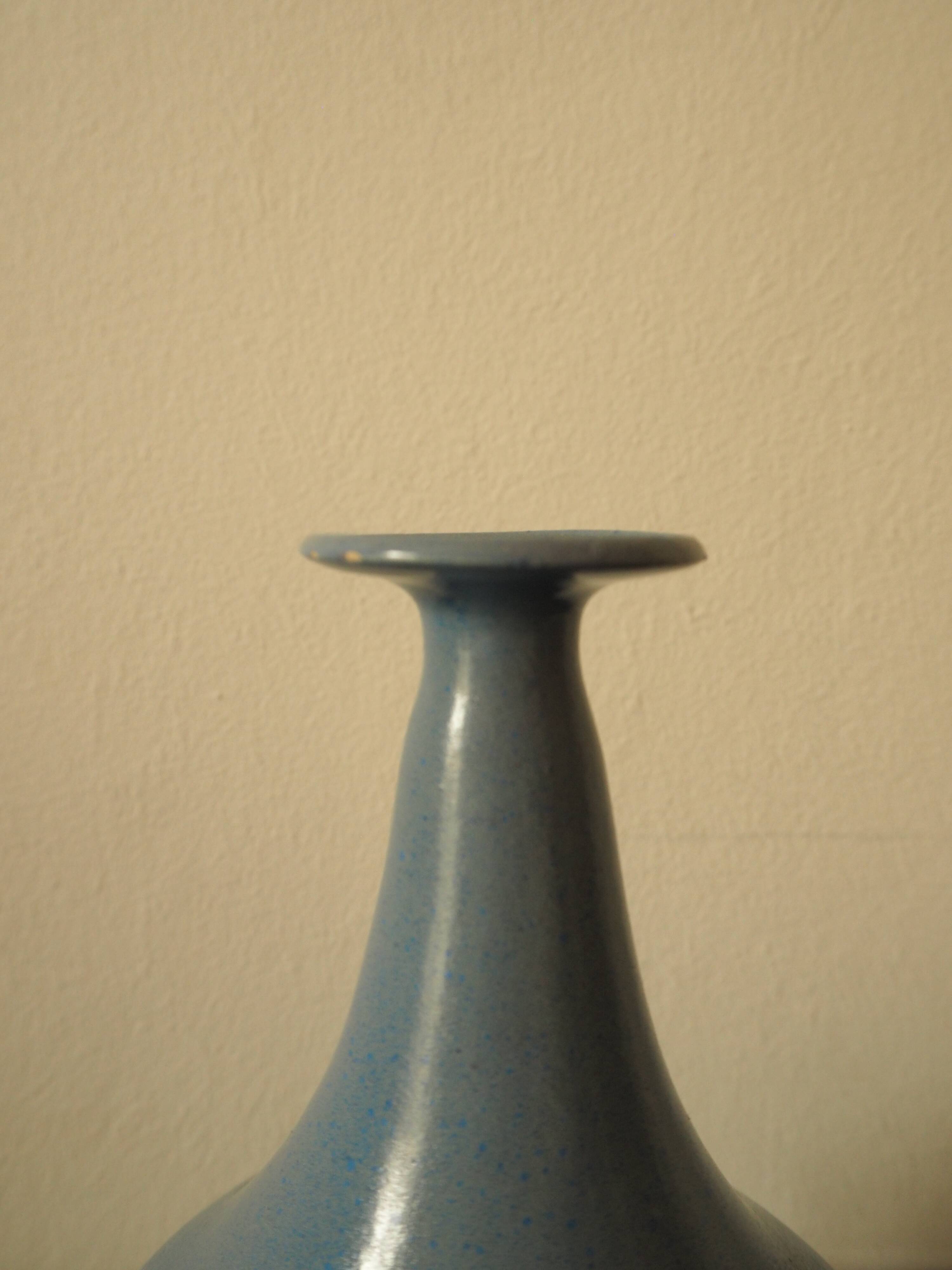 Handcrafted soliflore in blue ceramic signed JS