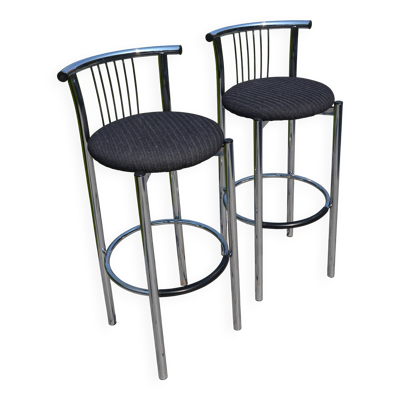 2 chaises de bar ''Calligaris'' métal chromé assise refaite