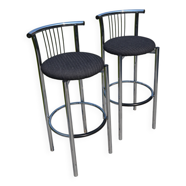 2 chaises de bar ''Calligaris'' métal chromé assise refaite