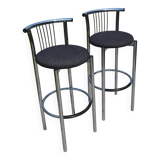 2 "Calligaris" bar stools with chrome metal and refurbished seats.