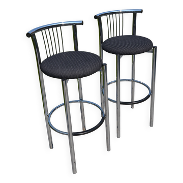 2 chaises de bar "Calligaris" métal chromé assise refaite