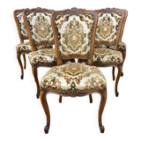 Set of 6 vintage Louis XV style French chairs, velvet upholstered, 1950s