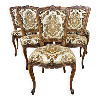 Set de 6 chaises françaises style Louis XV vintage Velours upholstered 1950