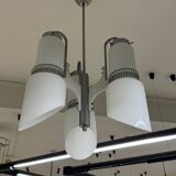 Lampadario Di Design Anni 70 3 Luci In Vetro E Acciaio Modernariato Vintage