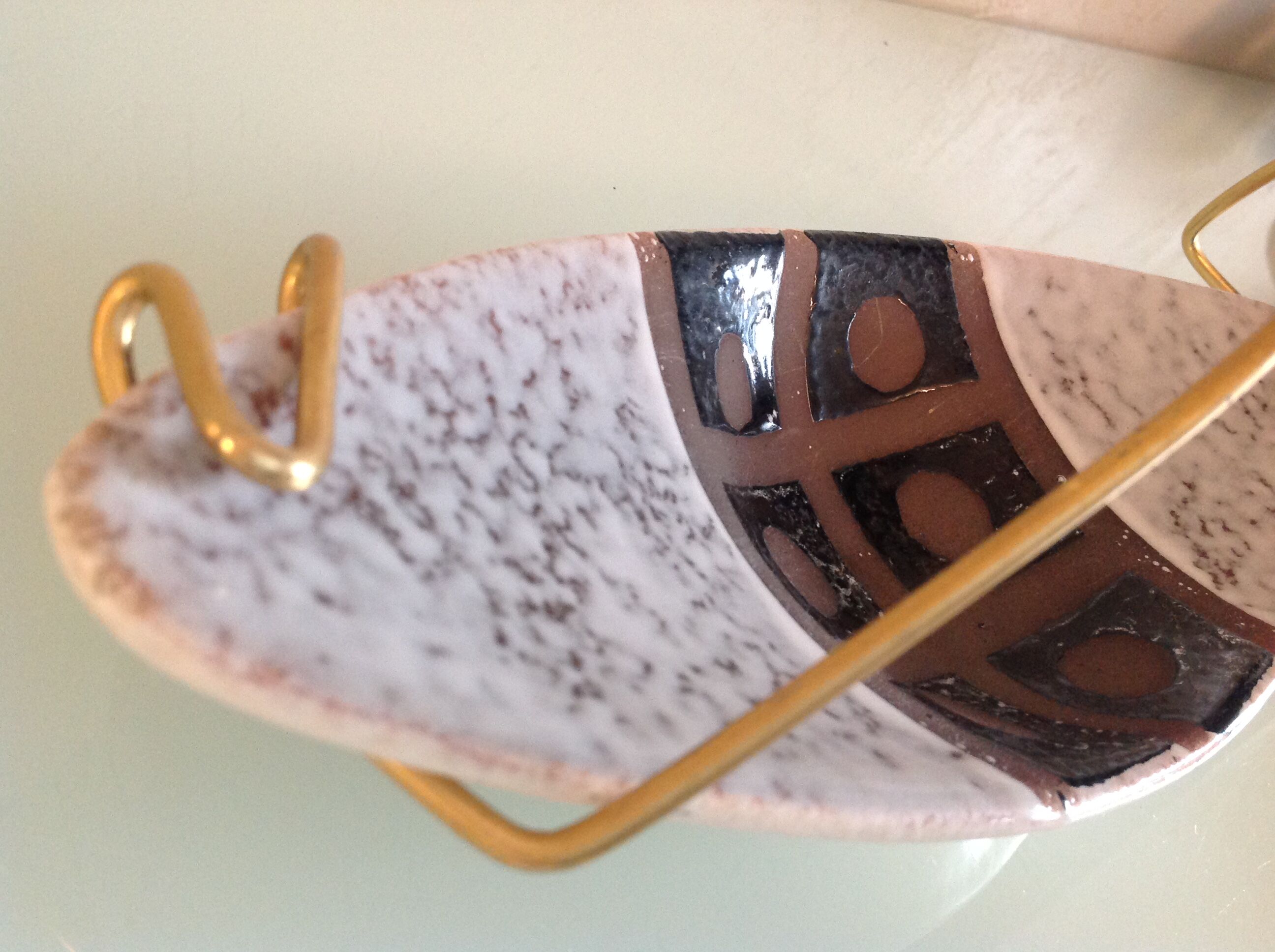 Empty pocket in gray and brown ceramic and golden handle / vintage 60s-70s