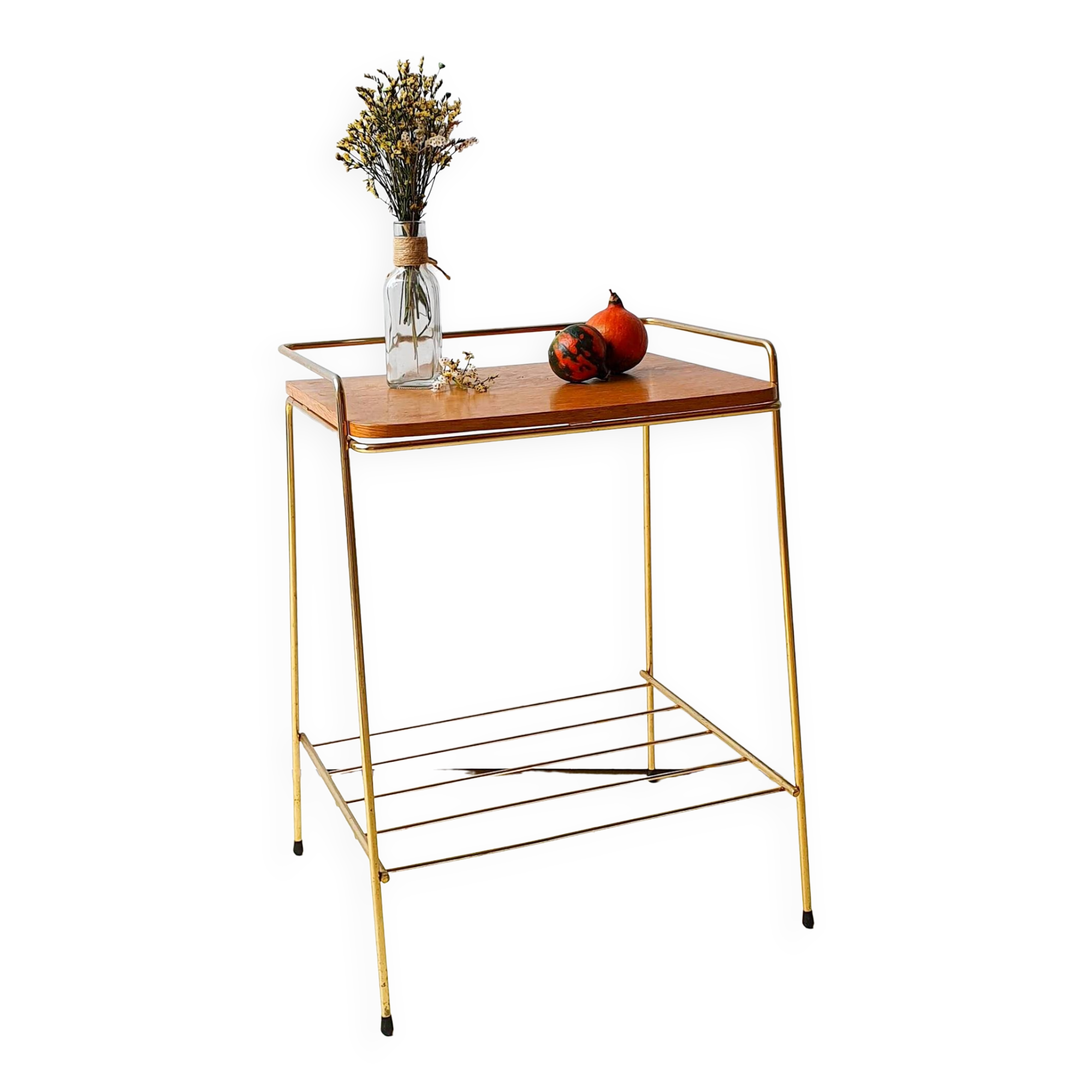 Gold metal bedside table