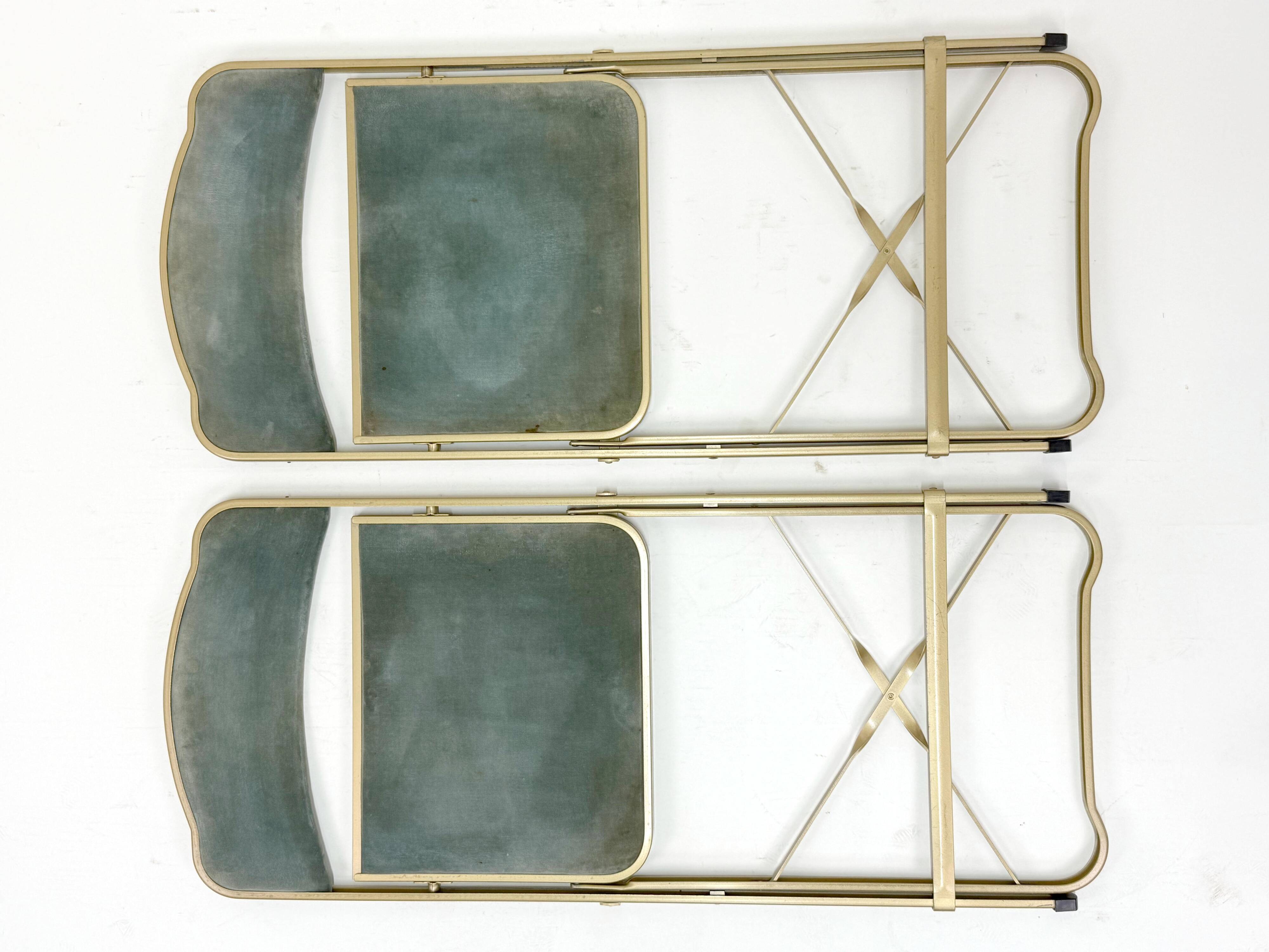 Old pair of chaisor folding chairs - metal & velvet - vintage 60's 70's